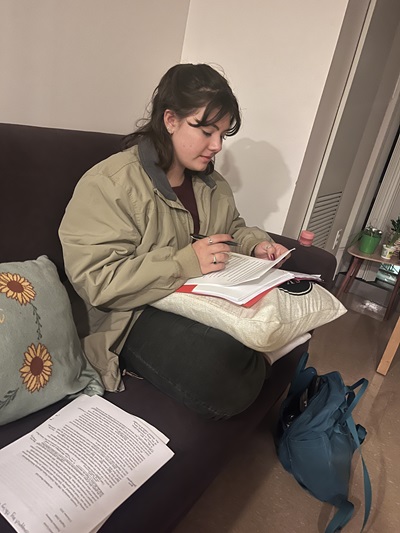 Hailey Furilla making last minute edits on papers.