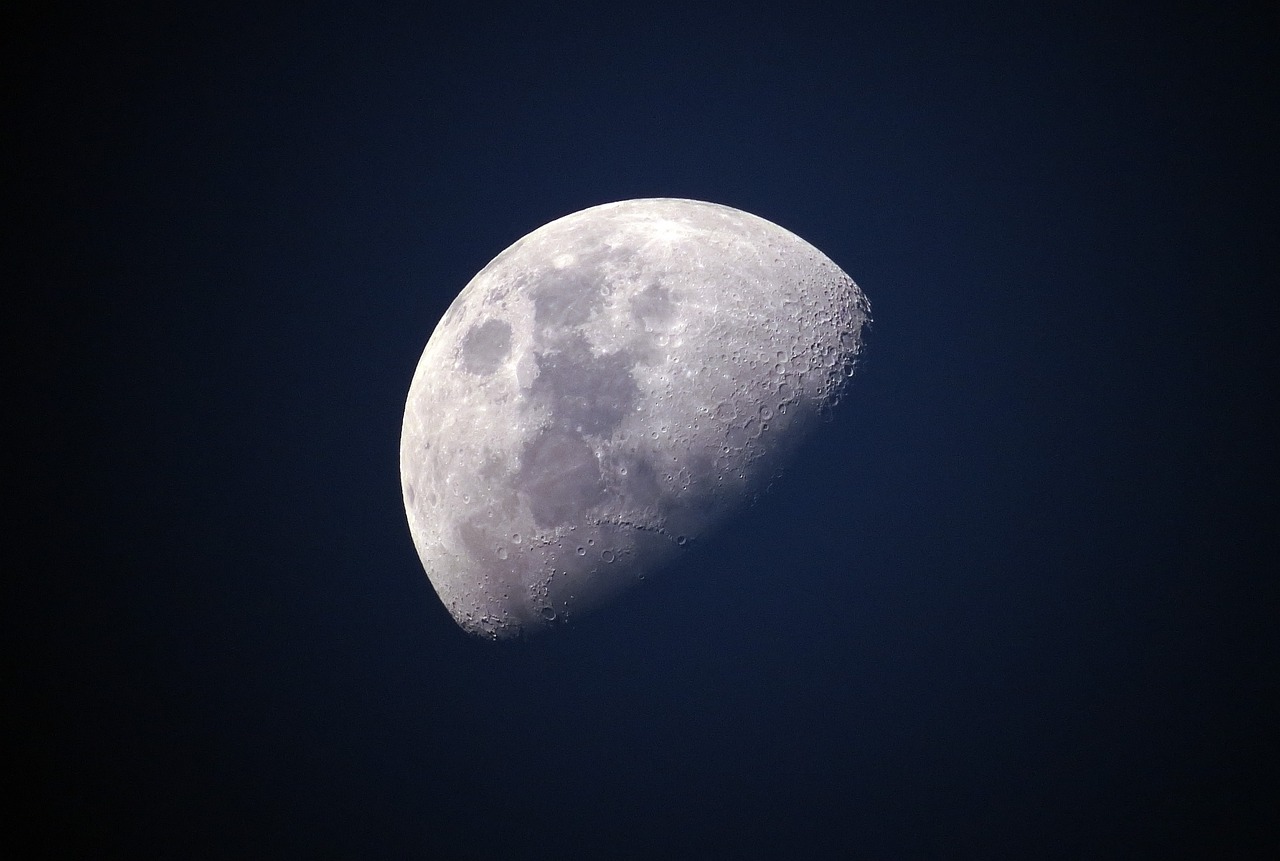 Close-up of a moon on a black background, courtesy of Pixabay.