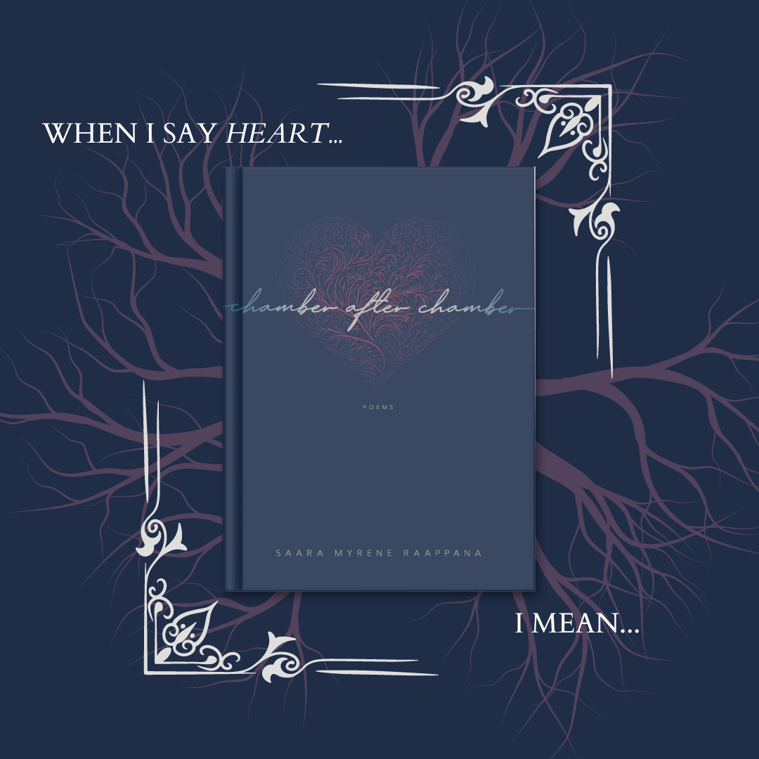 Saara Myrene Raappana's book 'Chamber after Chamber' with additional graphic elements and text matching the theme.